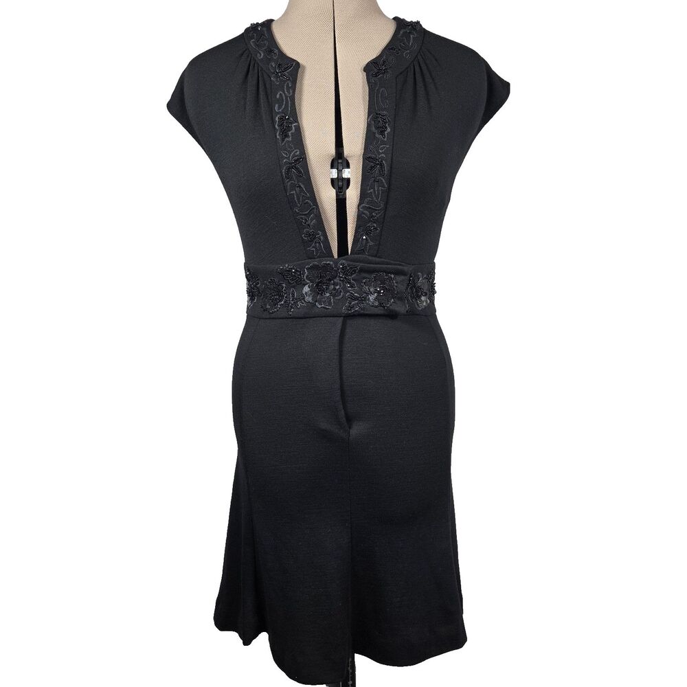 Vintage Diane von Furstenberg Women's Dress 4 Black Wool Knit Above Knee Beaded